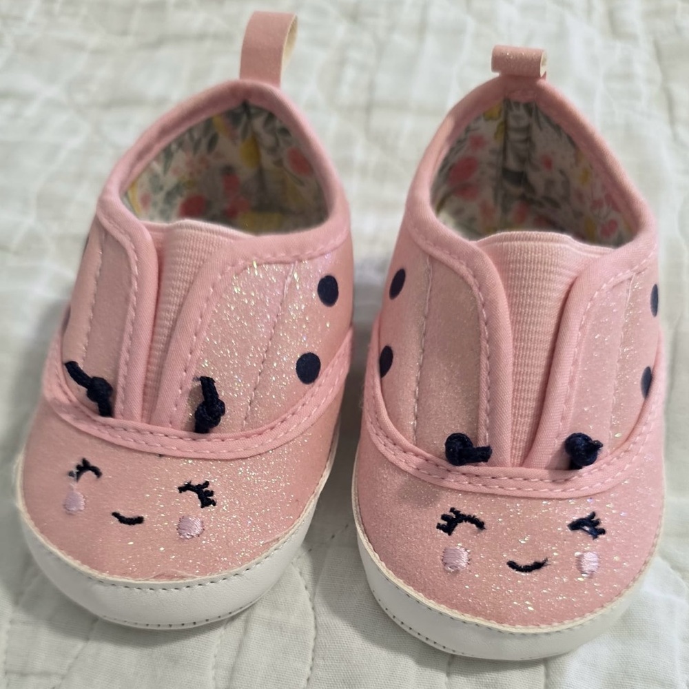 Carter's Pink Glitter Baby Shoes with Smiley Face